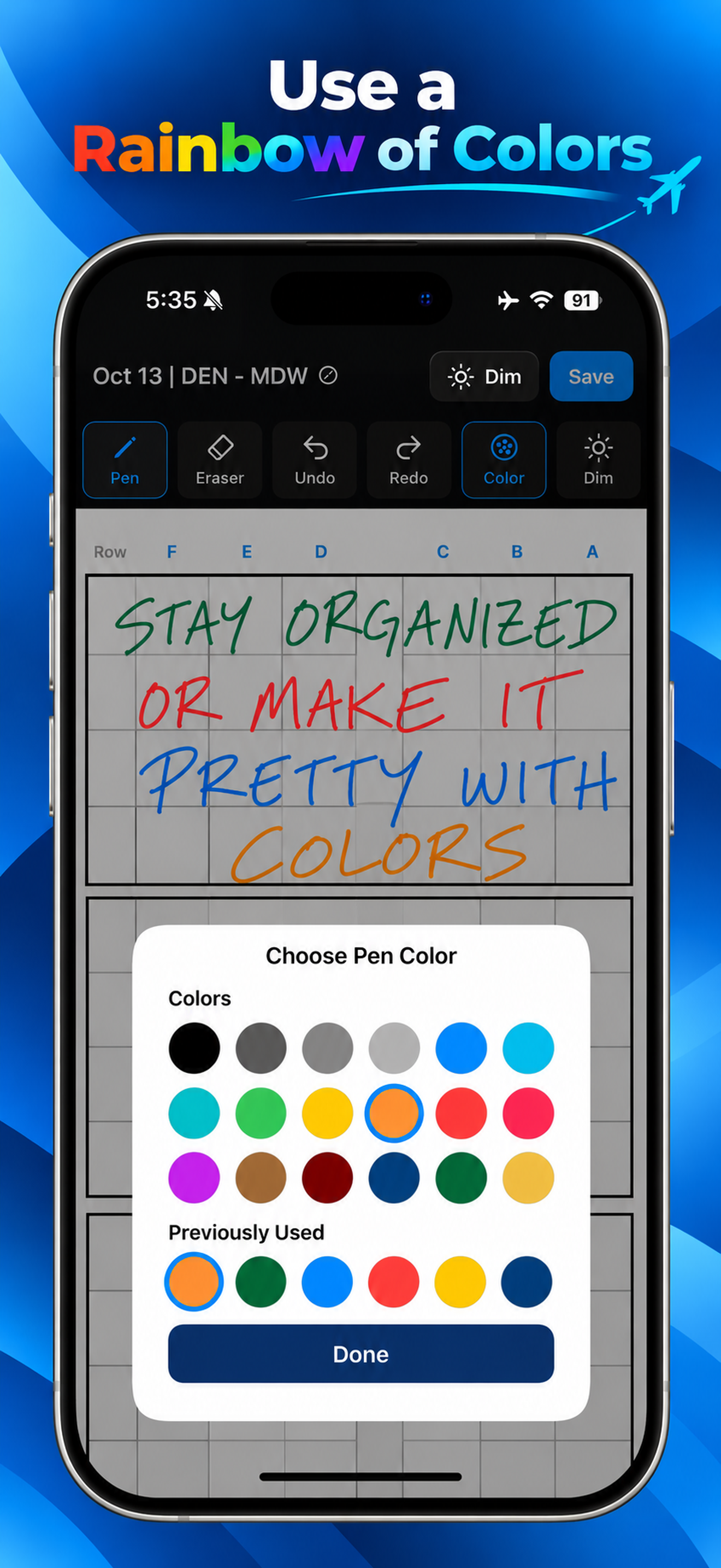 Drink Order Pad App Store screenshot: Colors