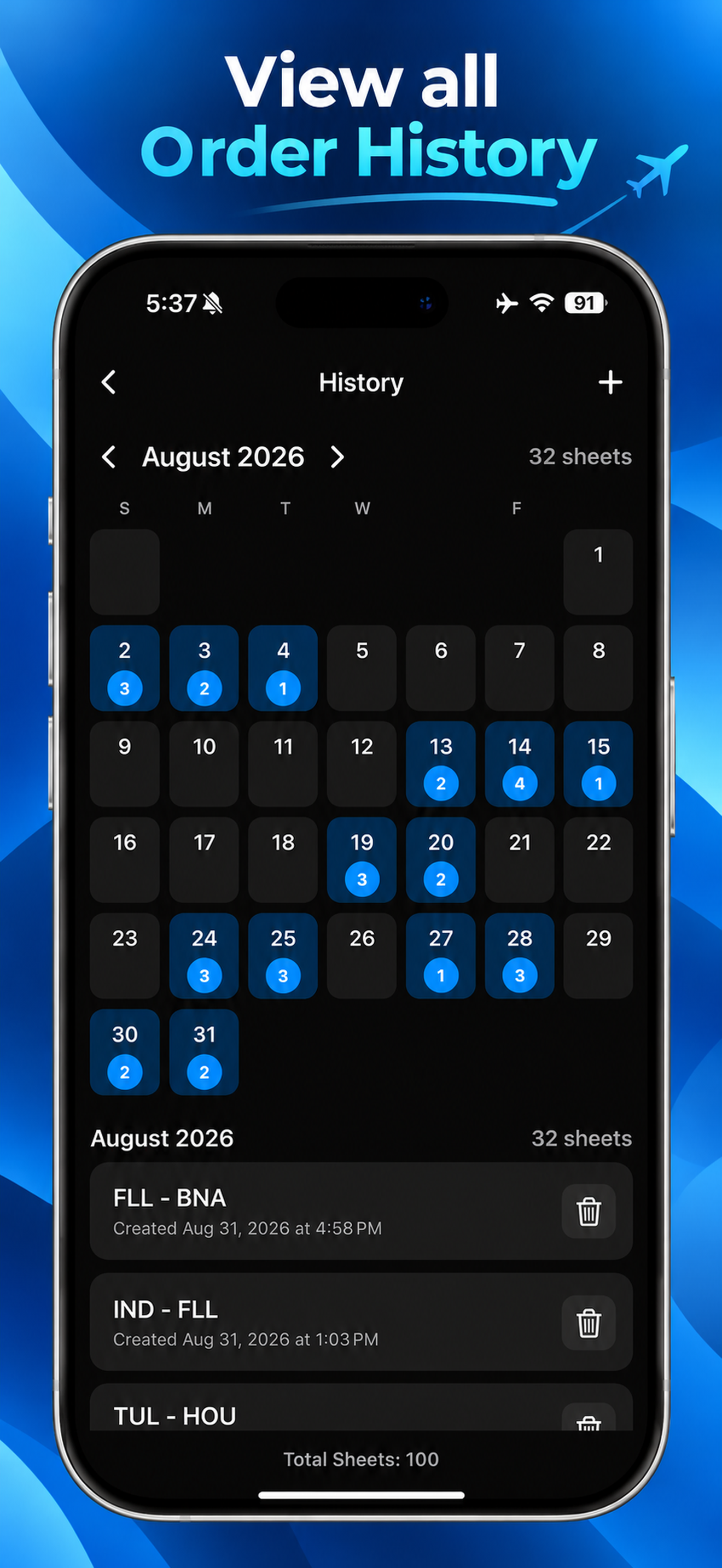 Drink Order Pad App Store screenshot: Order History